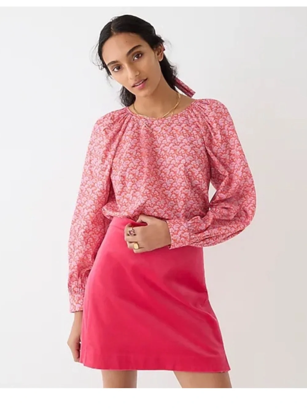 J. Crew Puff-Sleeve Roundneck Cotton Blouse in Liberty Toutouayette Fabric - S